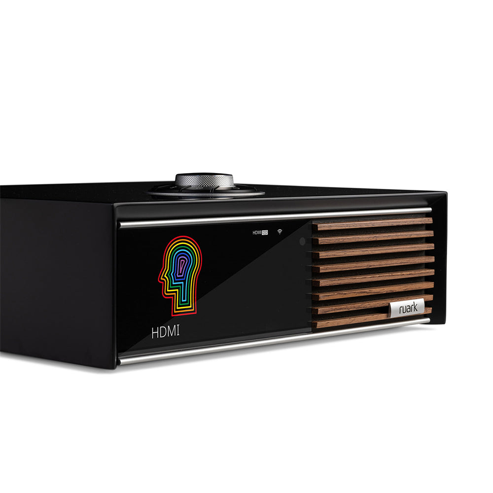 Ruark R610 Music Console Charcoal with Wharfedale Linton Heritage Standmount Speakers Black with Matching Stands