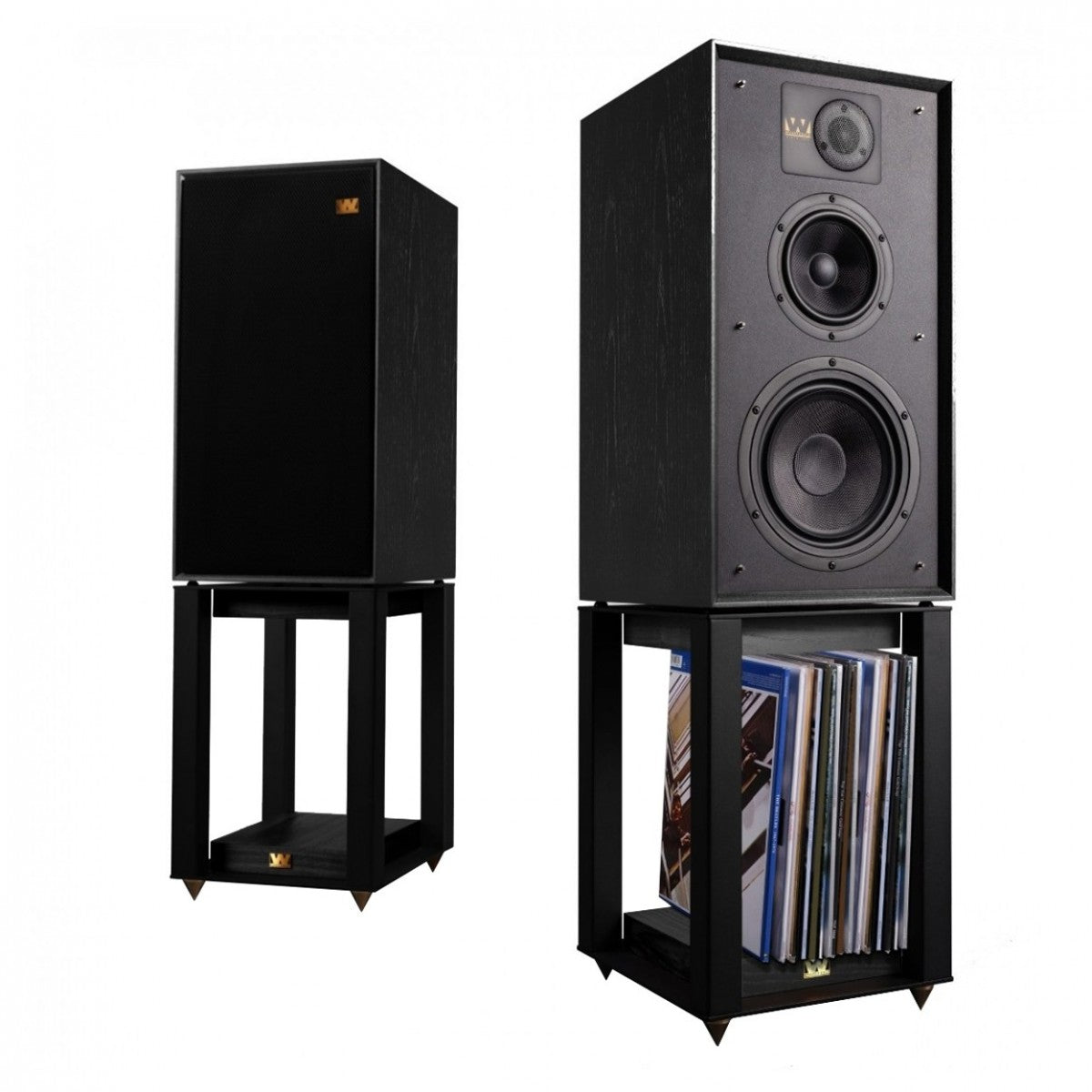 Ruark R610 Music Console Charcoal with Wharfedale Linton Heritage Standmount Speakers Black with Matching Stands